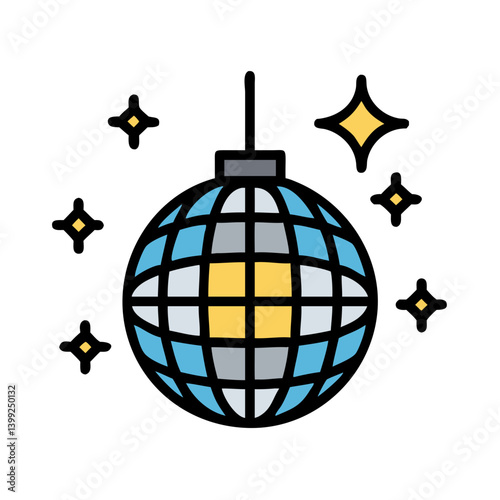 Disco Ball with Sparkle Effect Icon Design