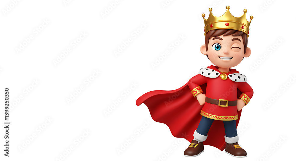 Confident cartoon king winking, wearing a crown and cape. Expressing royalty, charm, and playful character on a clean background. Confident cartoon king winking, wearing a crown and cape. Expressing royalty, charm, and playful character on a clean background.