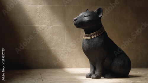 Black Dog Sculpture in Dramatic Light Intricate Design and Textured Detail