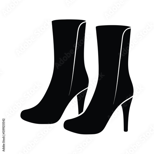 Stylish high-heeled  fashion boot black isolated on vector art illustration