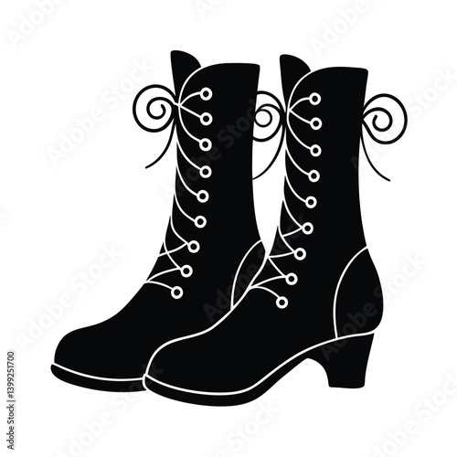 Stylish high-heeled  fashion boot black isolated on vector art illustration