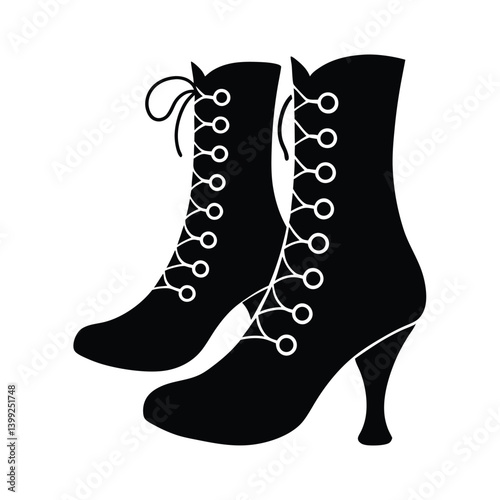 Stylish high-heeled  fashion boot black isolated on vector art illustration