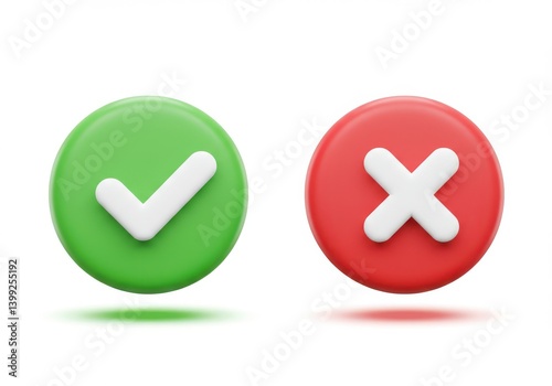 A green check mark and a red x mark on a white background in a rendered style image design view