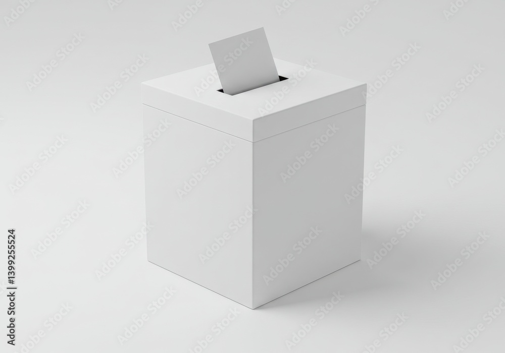A minimalist shot of a white ballot box with a paper inside on a white background studio shot A minimalist shot of a white ballot box with a paper inside on a white background studio shot