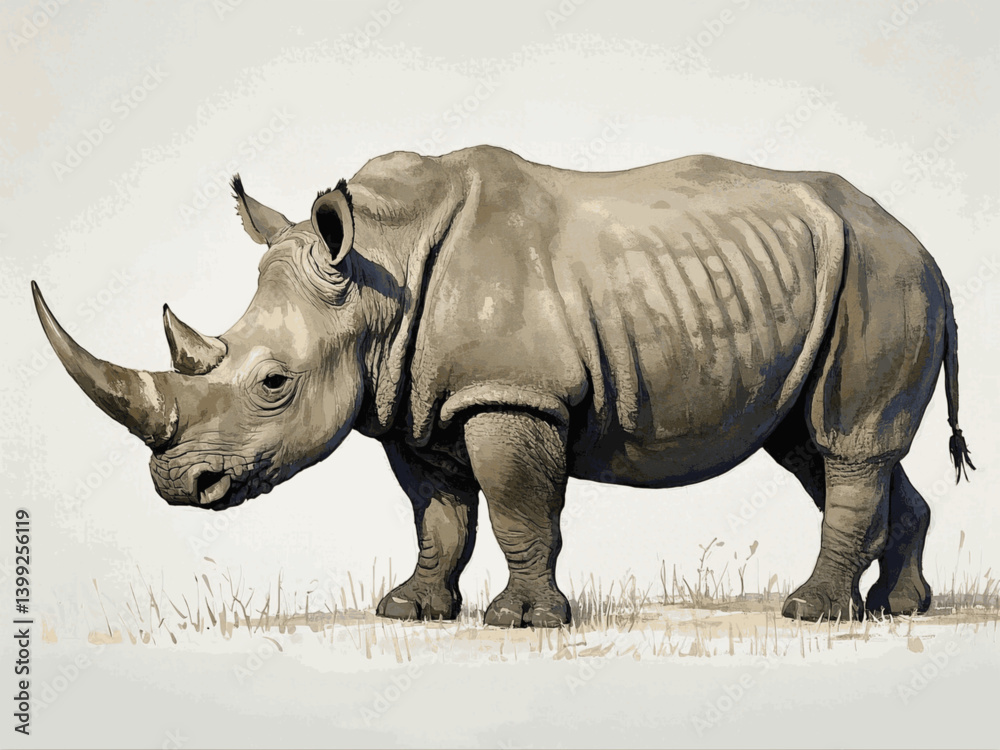 Obraz premium Earthen Aura, fluid armor rhinoceros isolated watercolor vector illustration svg 