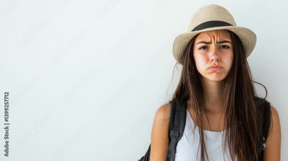 A Young Woman Looks Displeased.