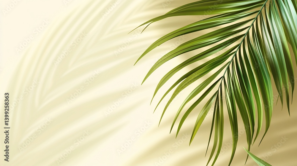 Fototapeta premium Palm leaf shadow on beige background.