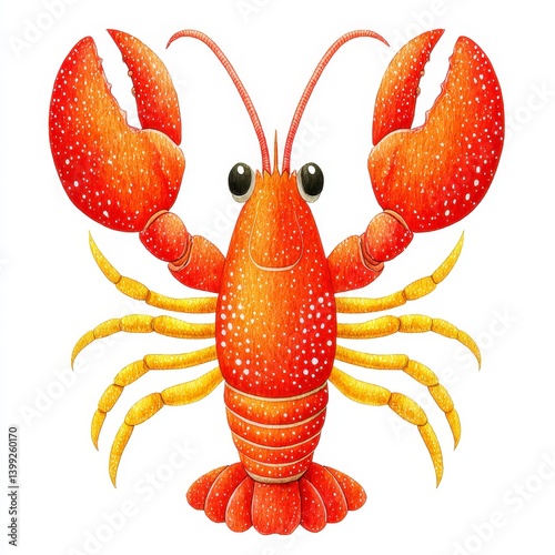 Cheerful Red Cartoon Lobster Illustration with Yellow Legs on White