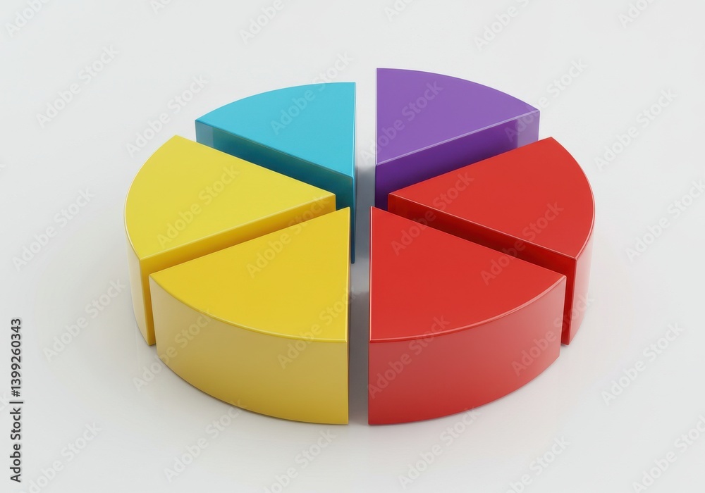 Obraz premium Colorful pie chart with six sections on a white background showing data representation visually