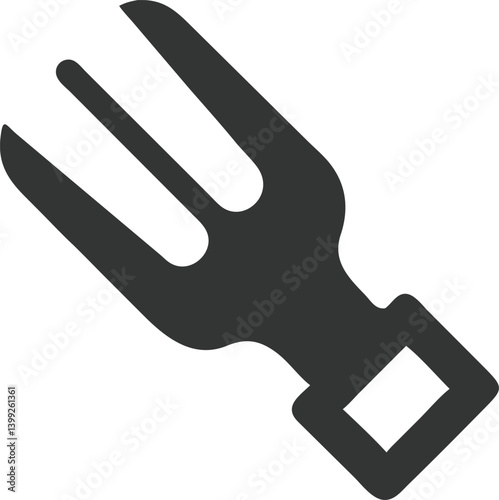 Isolated Dark Grey Garden Fork Icon with Three Tines on Transparent Background