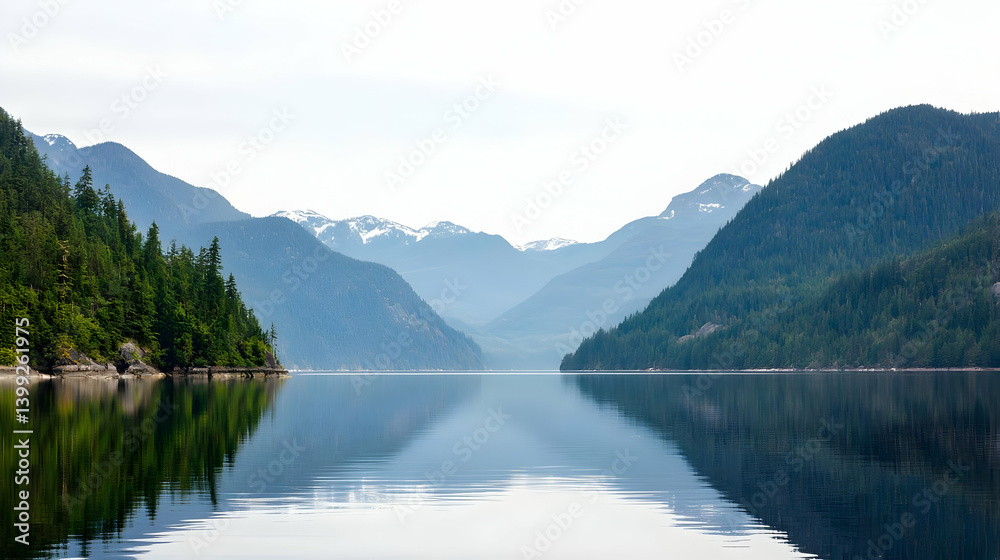Fototapeta premium Serene Mountain Lake Reflection In Calm Water