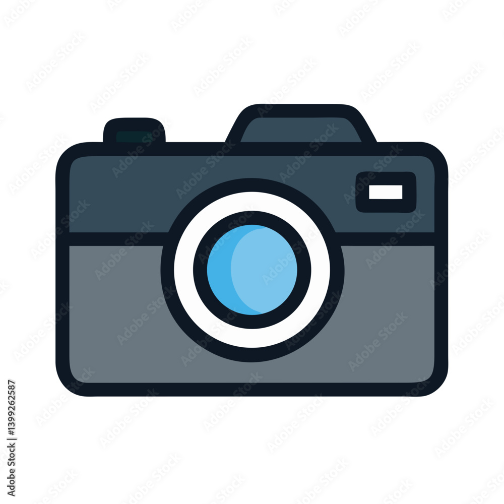 Camera Icon with Round Lens Symbol Design