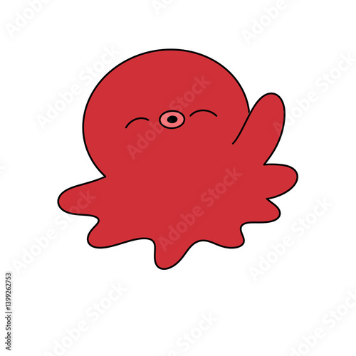 A red octopus with a smile on its face is waving