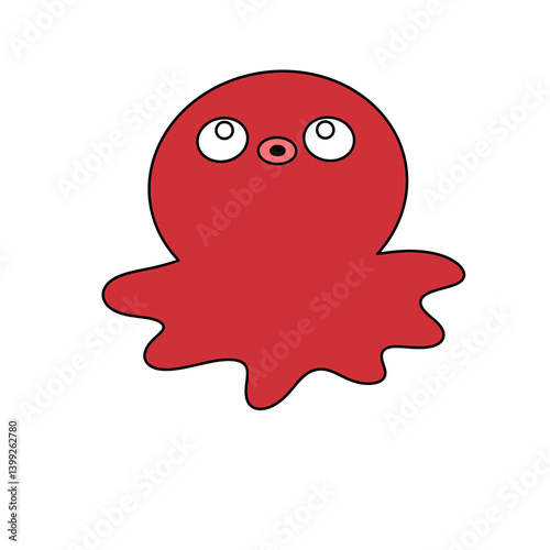 A red octopus with a big smile on its face