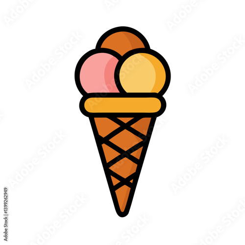 Ice Cream Cone with Two Scoops Icon Design