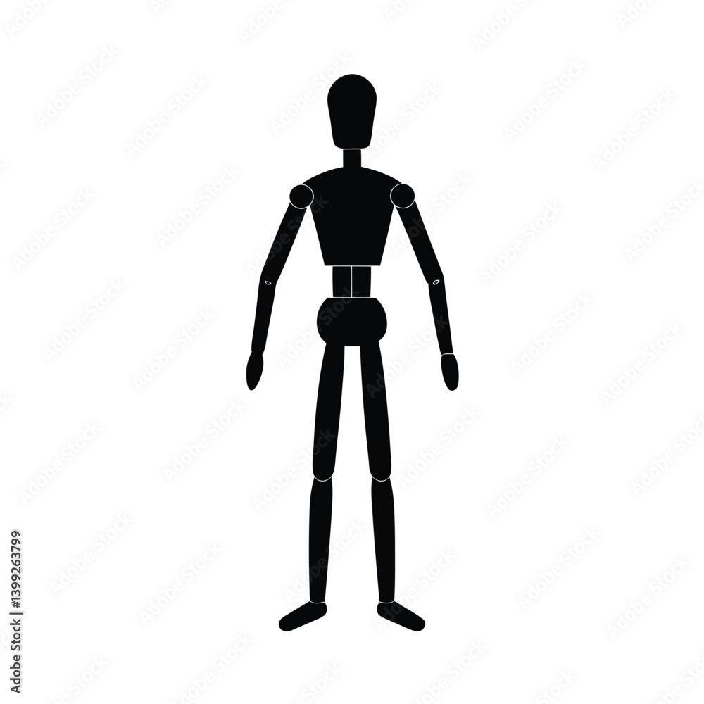 A wooden mannequin, black, isolated on a vector art illustration A wooden mannequin, black, isolated on a vector art illustration