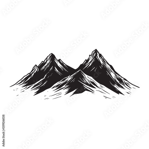 Silhouette of Rocky Mountains on White