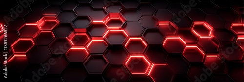 Futuristic technology showcase with hexagon pattern and neon lights in glowing grid environment