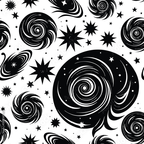 Black and White Abstract Space Seamless Pattern