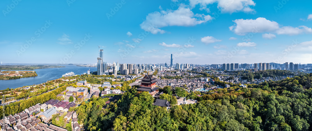 Vibrant Cityscape with Skyline, River, and Greenery