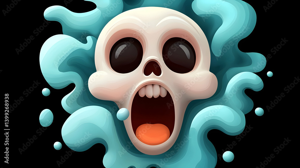Fototapeta premium Terrifying Skull Emerging from Blue Liquid Illustration