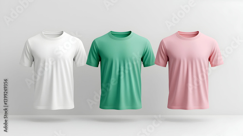 Obraz na płótnie Three Blank Pastel T-Shirt Mockups w salonie