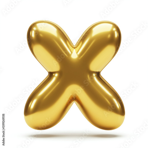A 3D letter 'X' with a smooth, rounded, and inflated appearance, made of reflective, polished gold.
