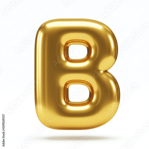 A 3D letter 'B' with a smooth, rounded, and inflated appearance, made of reflective, polished gold.