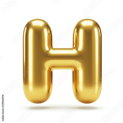 A 3D letter 'H' with a smooth, rounded, and inflated appearance, made of reflective, polished gold.