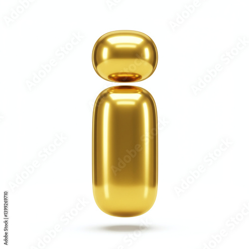 A 3D letter 'I' with a smooth, rounded, and inflated appearance, made of reflective, polished gold.