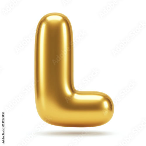 A 3D letter 'L' with a smooth, rounded, and inflated appearance, made of reflective, polished gold.