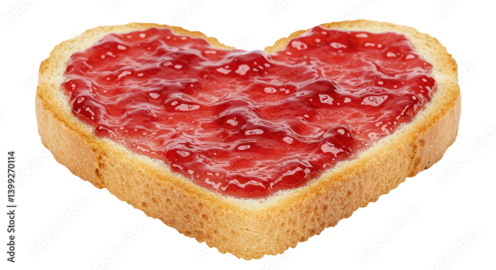 A heart-shaped toast topped with vibrant red jam, symbolizing love and affection A heart-shaped toast topped with vibrant red jam, symbolizing love and affection