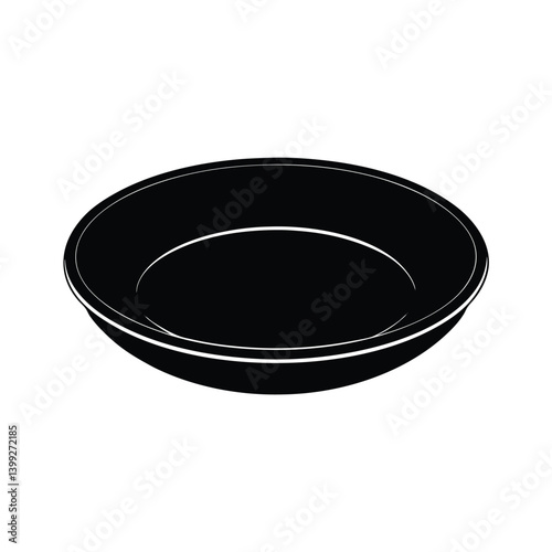 An empty ceramic plate black silhouette isolated on a vector art illustration