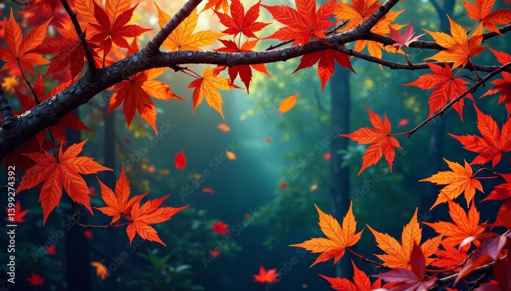 Repeat design of fall foliage on branches for autumn-themed backgrounds, themed, repeat, autumn Repeat design of fall foliage on branches for autumn-themed backgrounds, themed, repeat, autumn