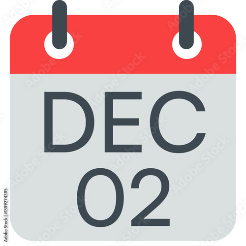 2 December Calendar Icon, Isolated Vector Calendar Icon.