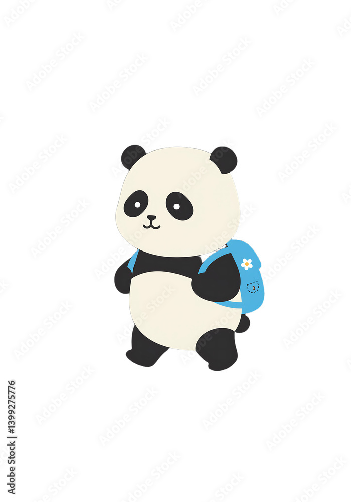 Naklejka premium Panda Walking with a Backpack on Transparent Background