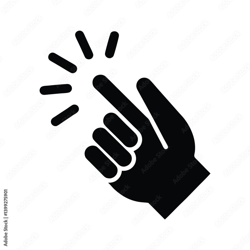 Finger Tap Icon with Radial Lines in Black on a Transparent Background Finger Tap Icon with Radial Lines in Black on a Transparent Background
