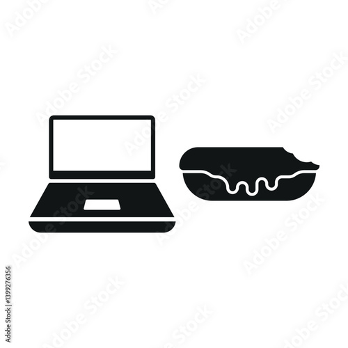 Laptop and eclair icon shows sweet digital breaks, cozy workspace vibes, and delightful productivity moments.