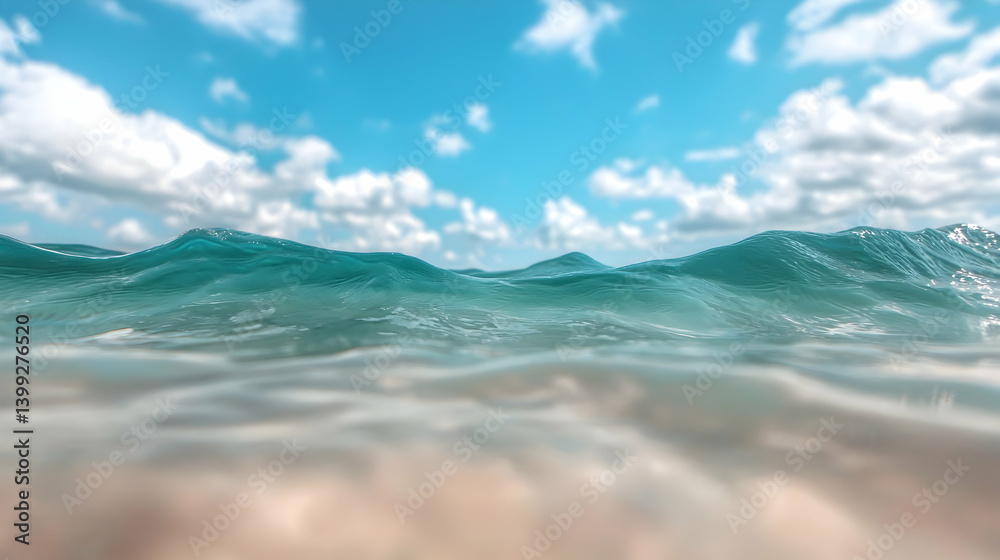 Fototapeta premium Turquoise Ocean Waves on Sandy Beach Under a Sunny Sky