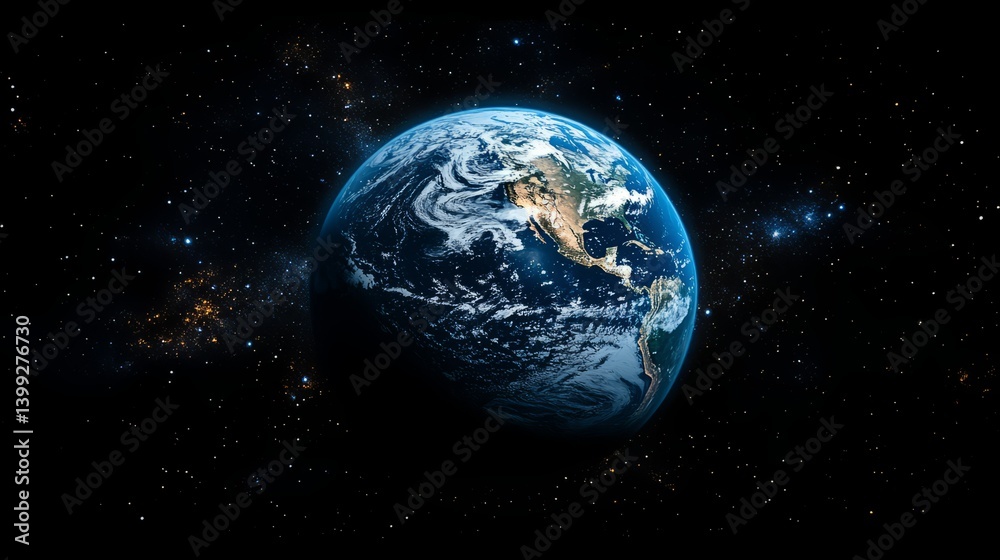 Naklejka premium Stunning View of Earth From Space Showing Clouds and Continents On Black Background