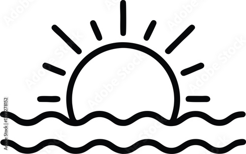 sun icon, sunshine and solar glow, sunrise or sunset. Decorative circle full and half sun and sunlight. Hot solar energy for tan. beach Vector sign