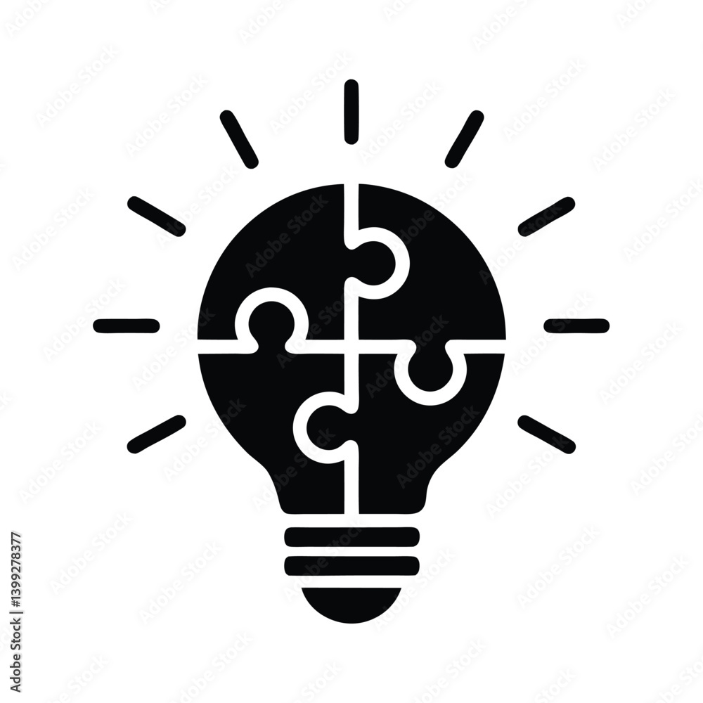 Idea Puzzle Lightbulb Icon with Transparent Background, Innovation Concept Design