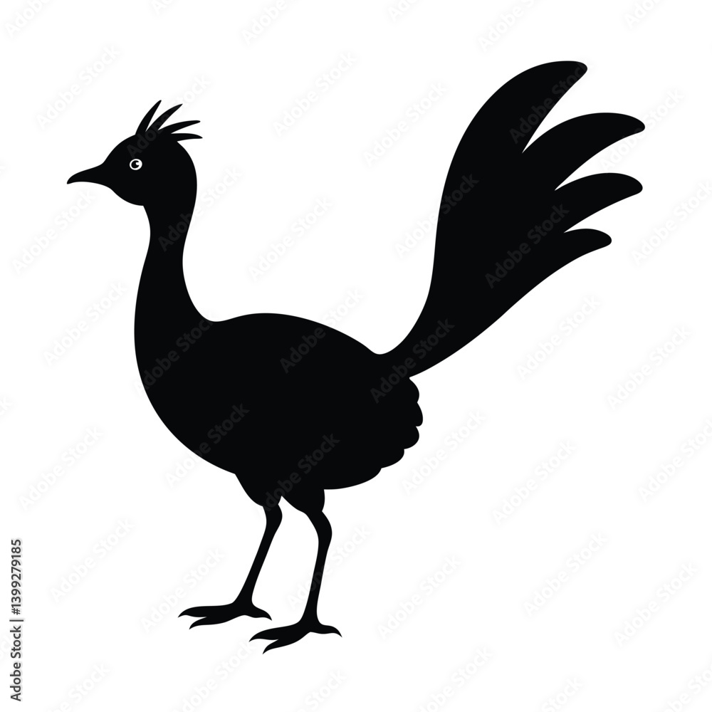 Obraz premium Lyrebird Silhouette Vector Art Design and Black And White Lyrebird Bird Vector Illustration