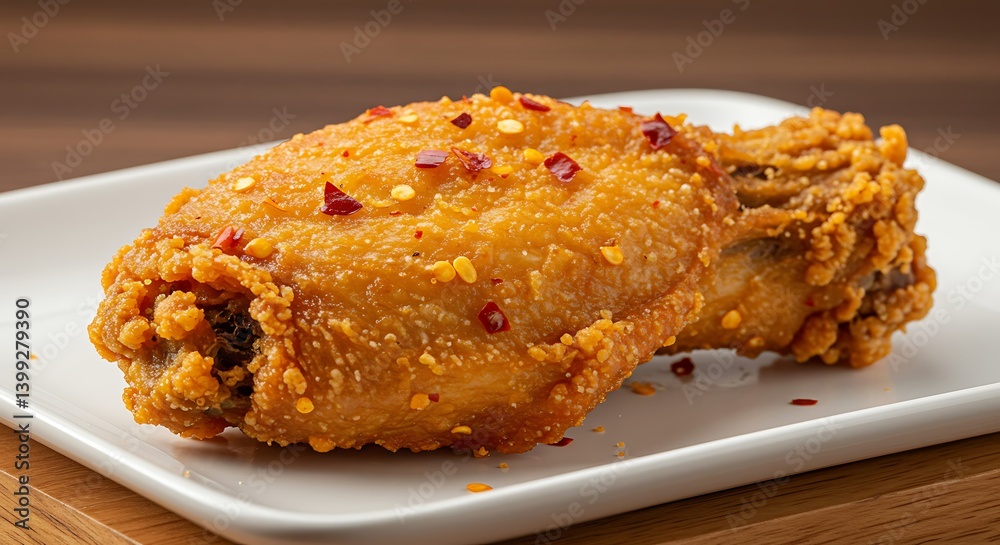 Crispy Fried Chicken Wings with Pepper Flakes on White Plate Crispy Fried Chicken Wings with Pepper Flakes on White Plate