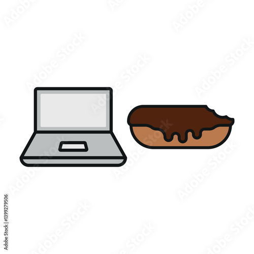 Laptop and eclair icon shows sweet digital breaks, cozy workspace vibes, and delightful productivity moments.