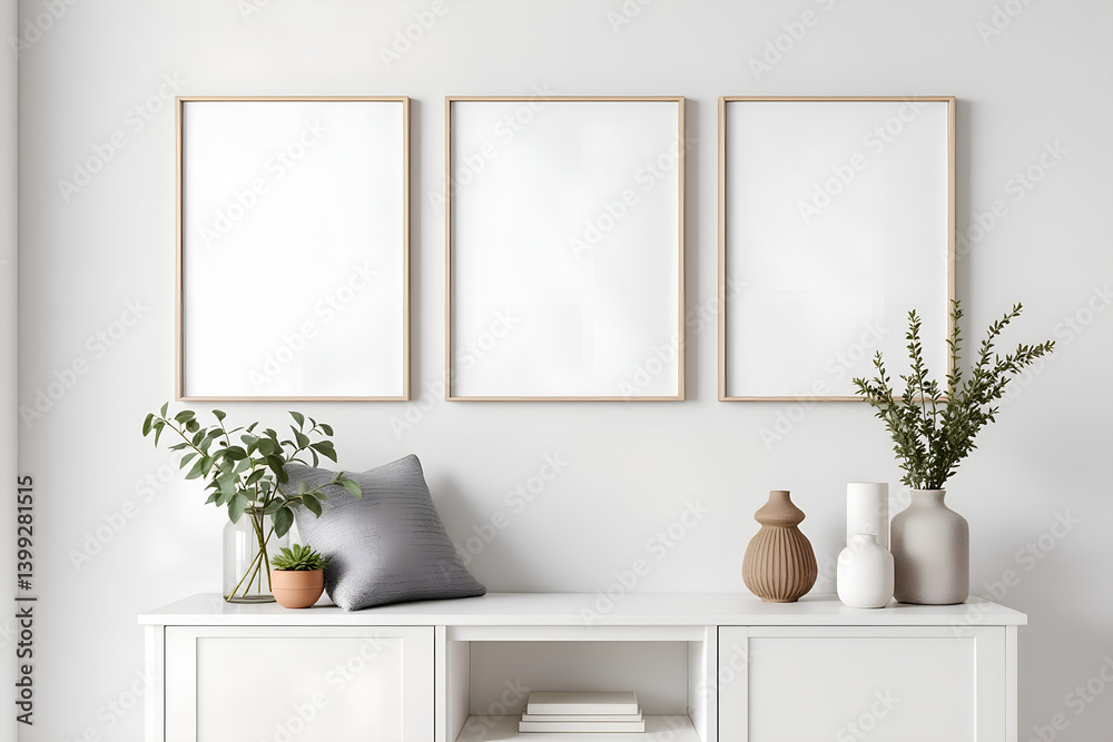 Fototapeta premium Minimalist Scandinavian Living Room Decor Mockup