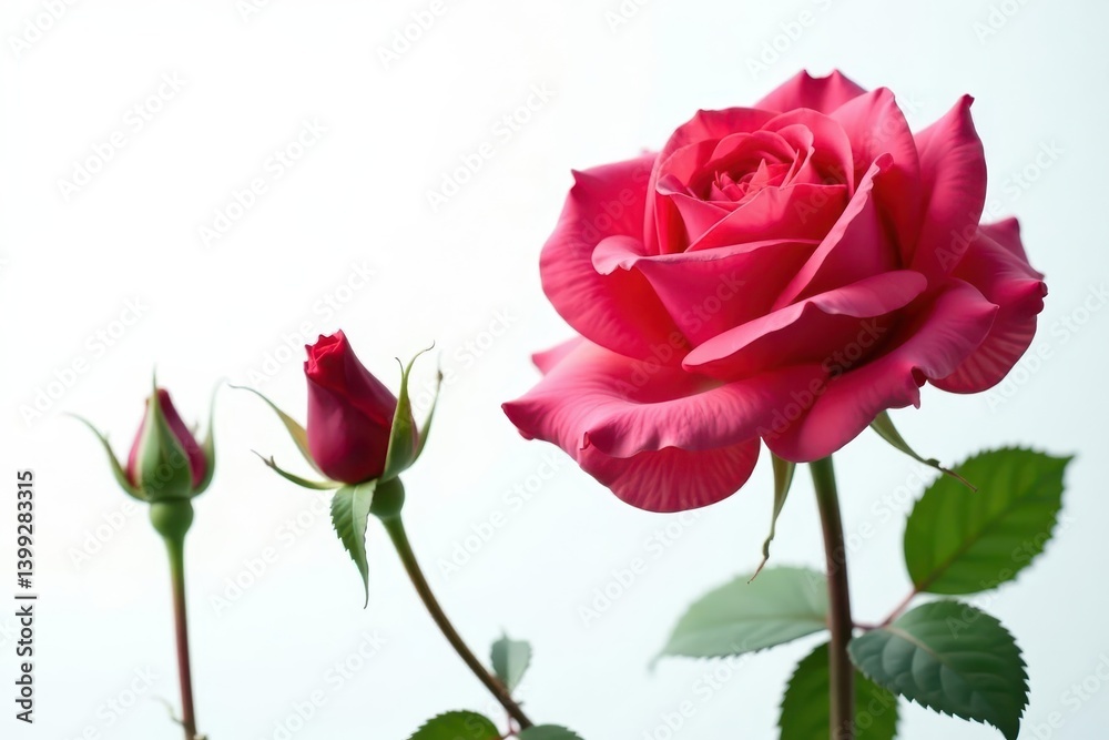 Naklejka premium Tight bud to full bloom, showcasing rose's progression against pure white, floral, nature