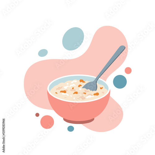Amaranth Porridge in a Bowl with a Spoon on a Colorful Background  