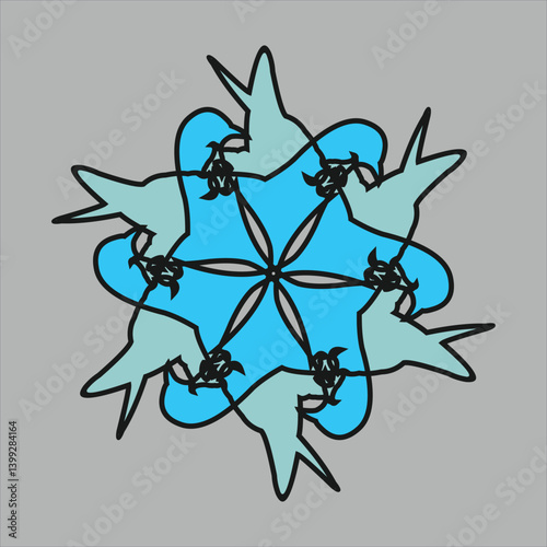 Abstract and fauna ceramic motif design with colorful colors on a gray background