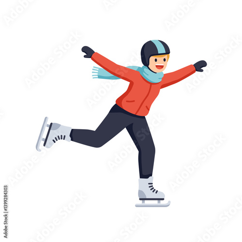 Happy skater enjoying ice skating in winter landscape  